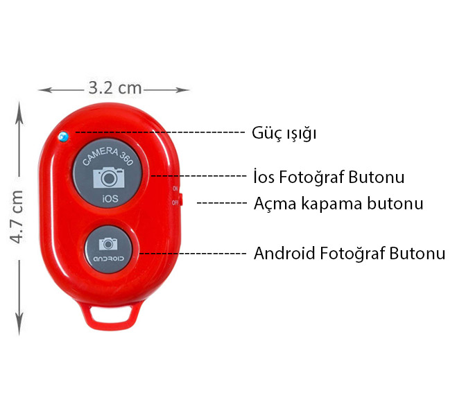 Telefon İçin Bluetooth Kumanda Kırmızı (4)